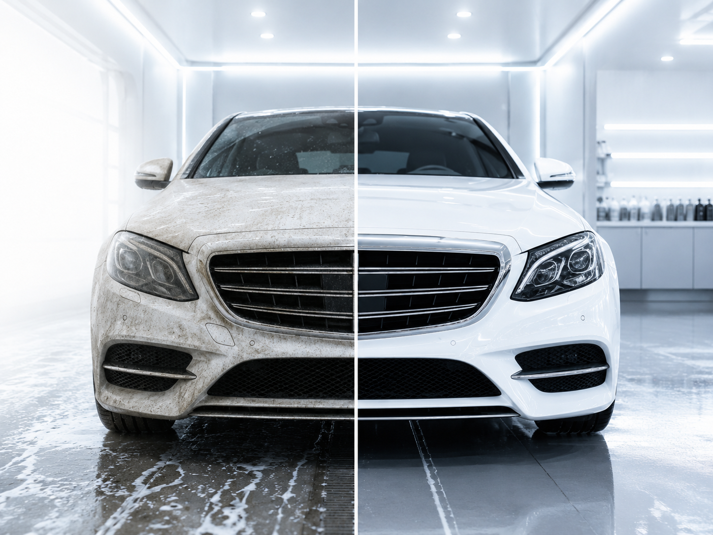 Before and after exterior car detailing result