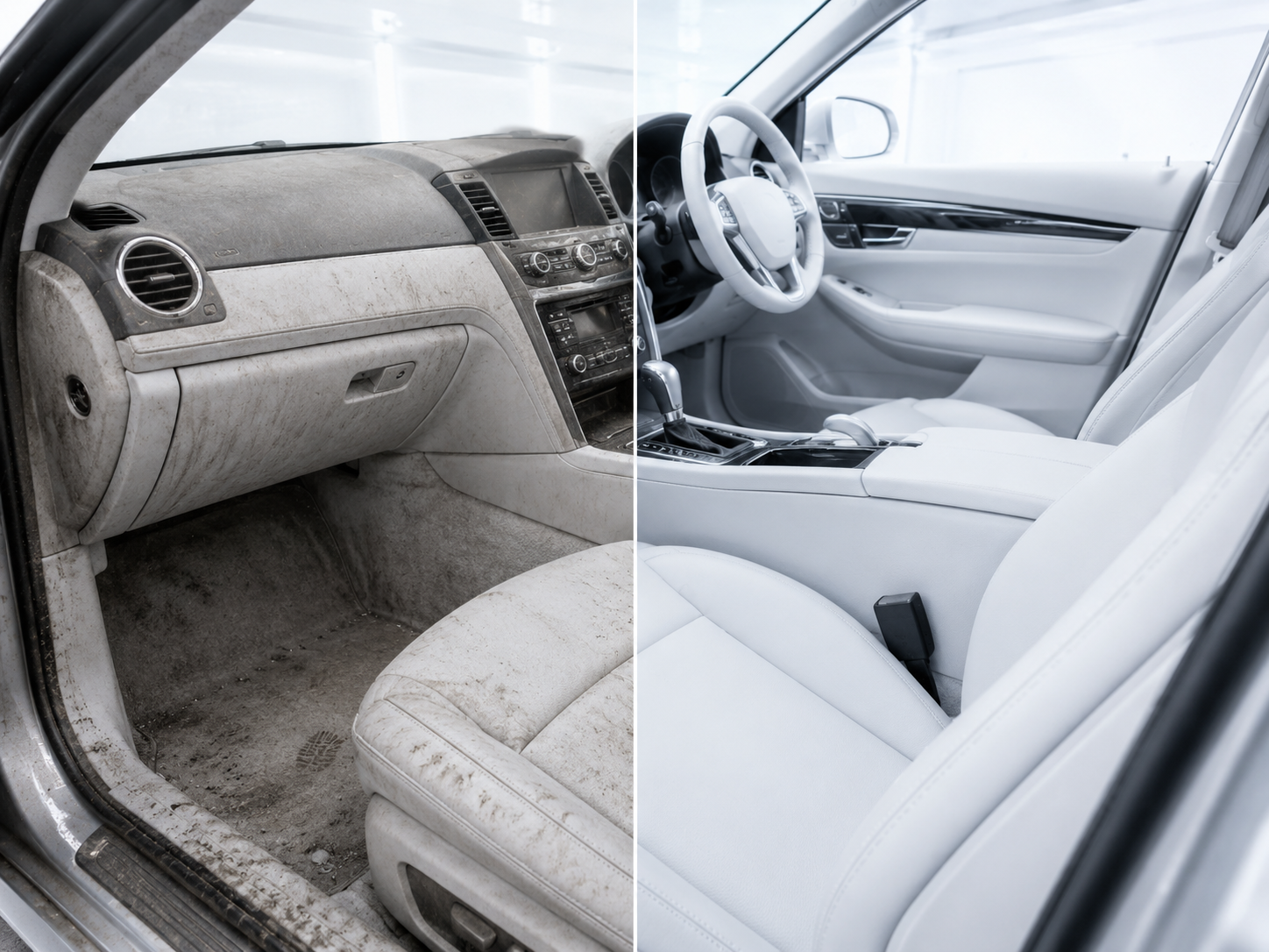 Before and after interior car cleaning